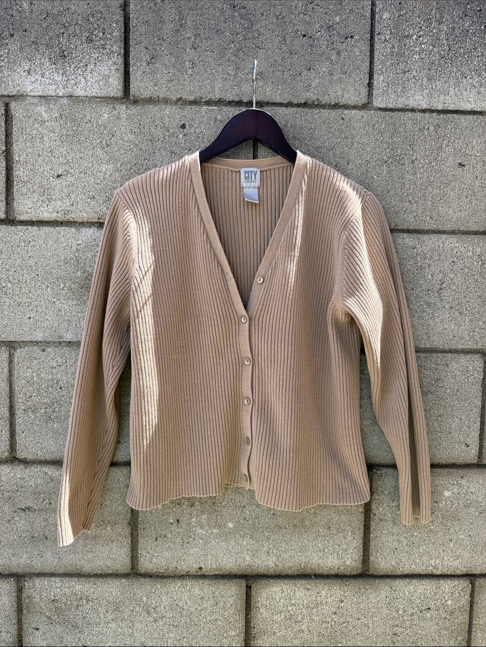 Vintage Ribbed V-Neck Button Cardigan Sweater